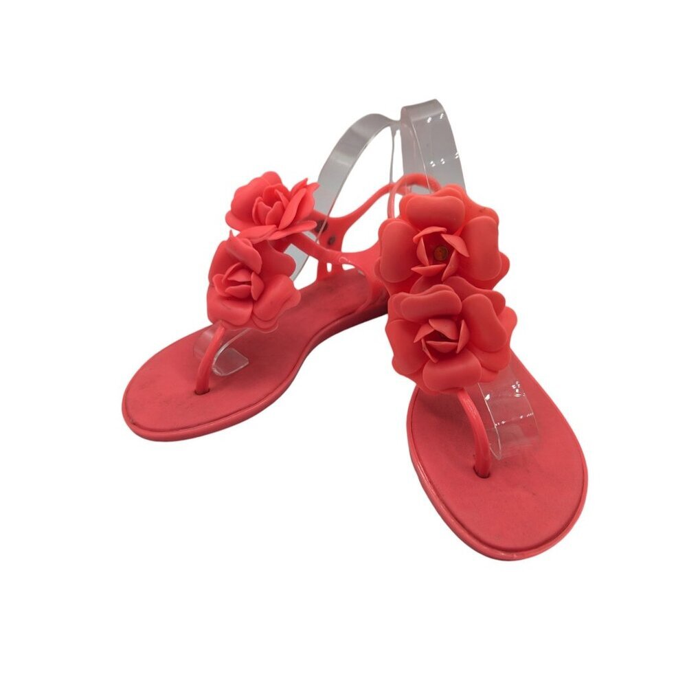 Melissa Womens Size 8 Coral Jelly Sandals With Floral Embellishments